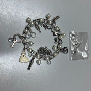 Bride's Charm Bracelet w/Faux Pearls,  Wedding Theme Charms - 9"